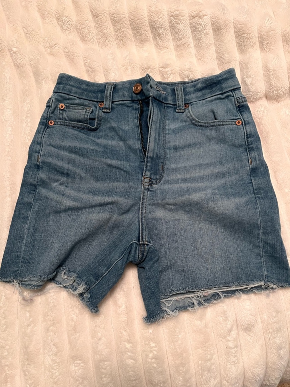American Eagle Outfitters Light Blue High-Rise Frayed Denim Shorts, Size 0